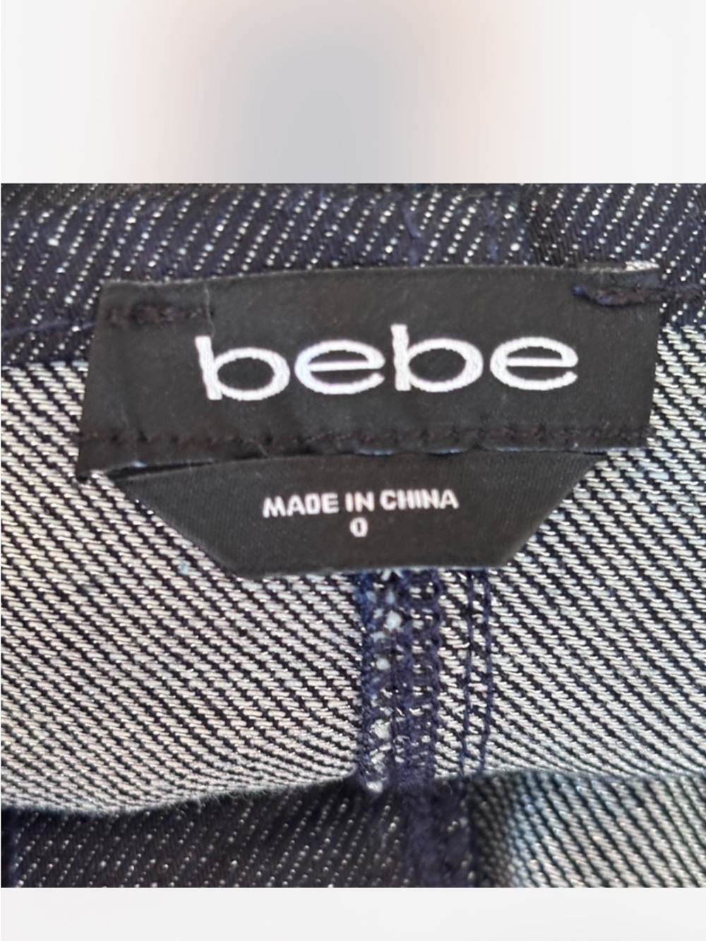 bebe Dark Blue Denim Bow Detail Rhinestone Strap Glitter Denim Dress Size 0 - Picture 7 of 8